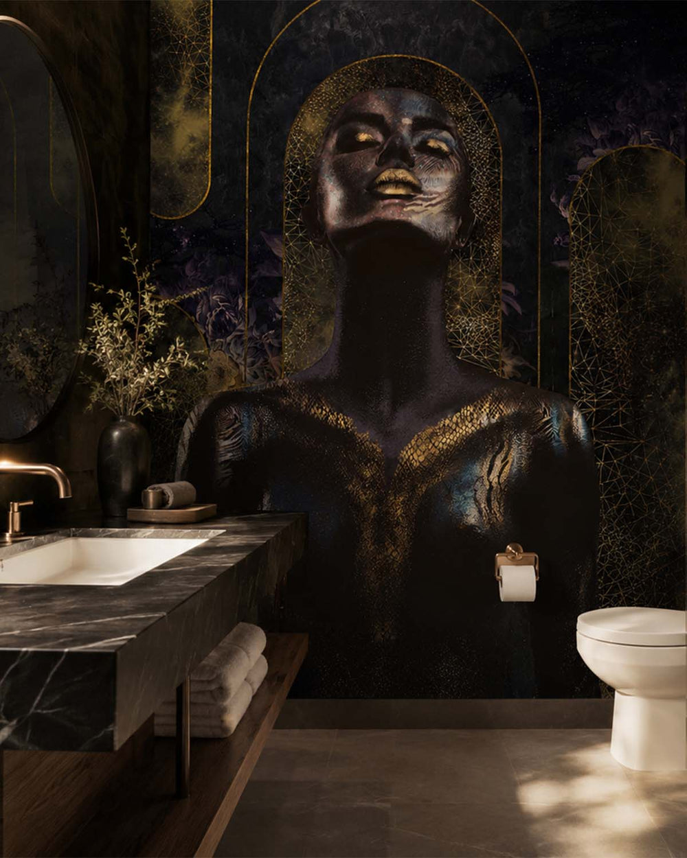 Thamar Black Cosmic Floral Princess Mural M2898- Sample