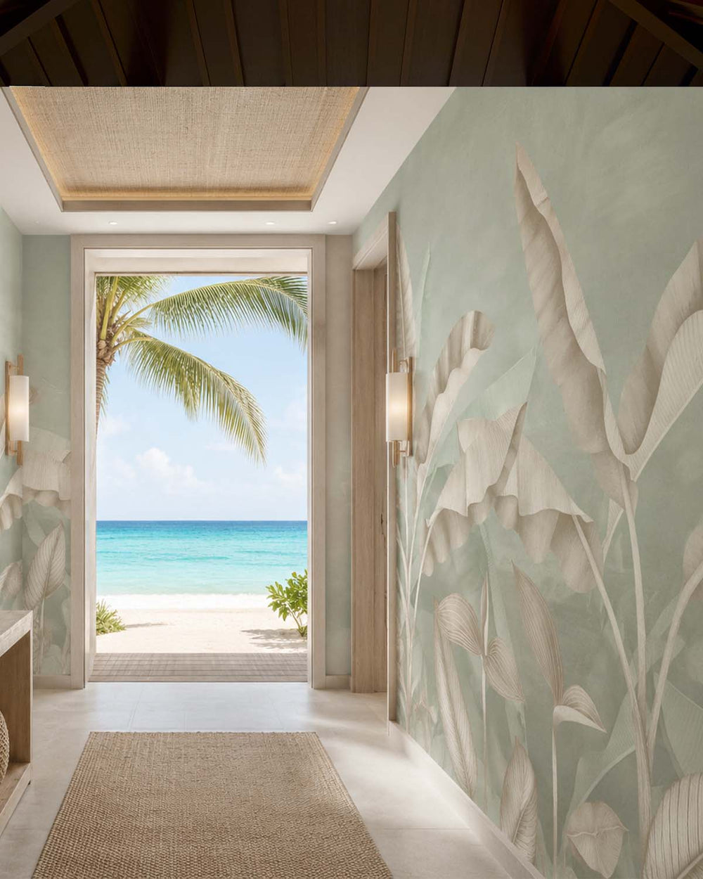 Balsam Green Tropical Banana Fringe Mural M2901- Sample