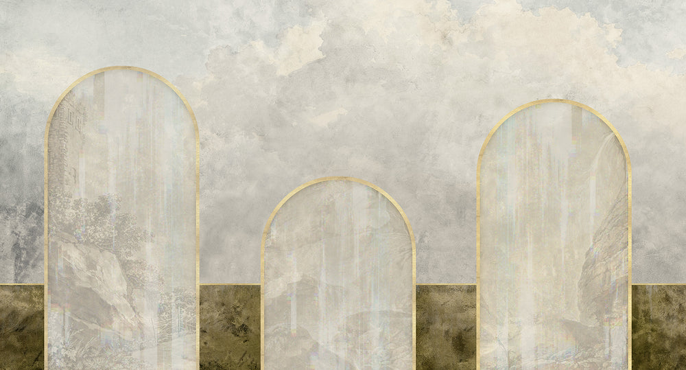 Kamenozoki Grey Concrete Mountain Range Mural M2909- Sample
