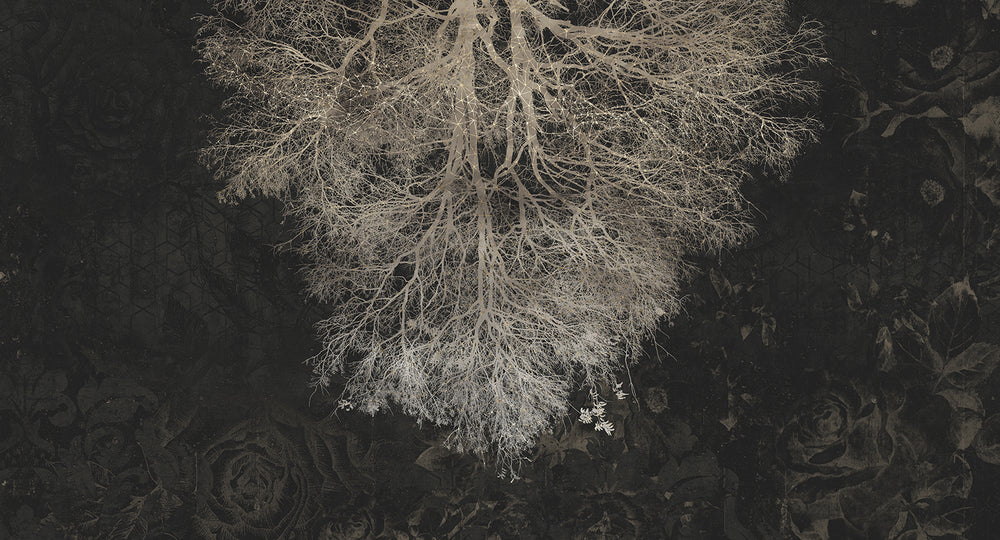 Black Chestnut Oak Gothic Floral Mural M2914- Sample