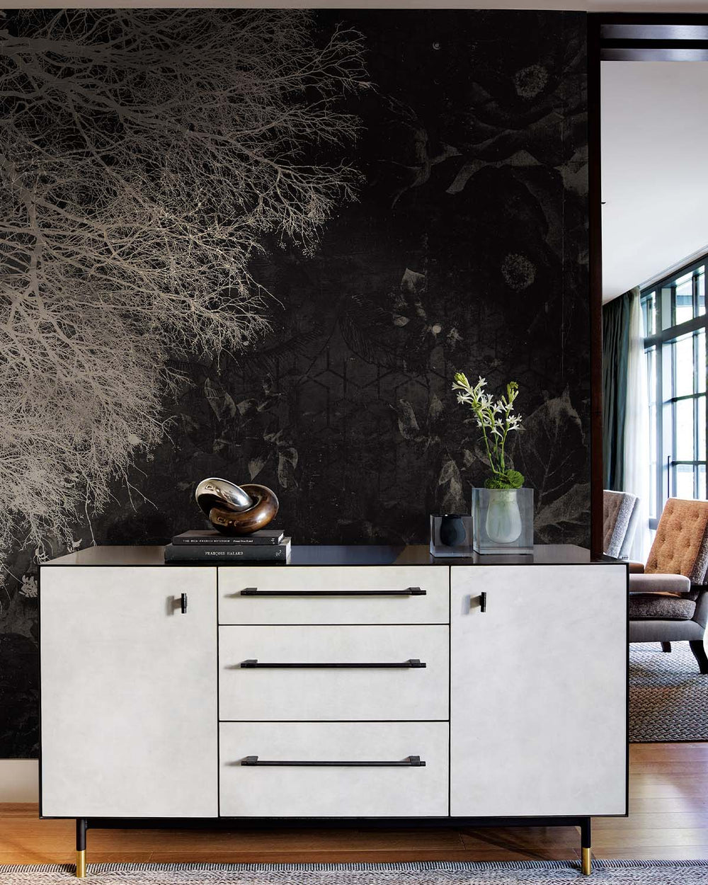 Black Chestnut Oak Gothic Floral Mural M2914- Sample