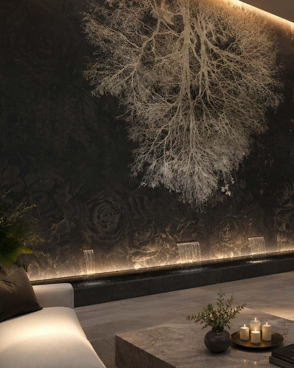 Black Chestnut Oak Gothic Floral Mural M2914