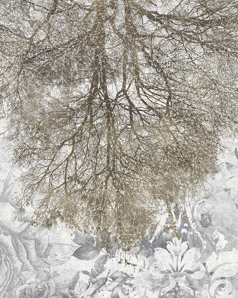 Porpoise - Brown Gothic Floral Mural M2916- Sample