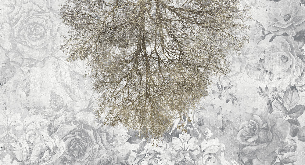 Porpoise - Brown Gothic Floral Mural M2916- Sample