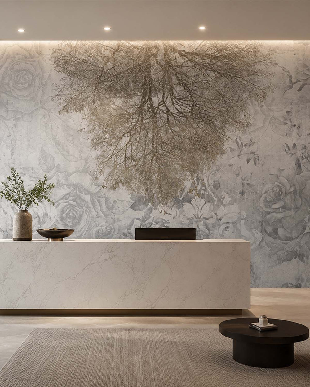 Porpoise - Brown Gothic Floral Mural M2916