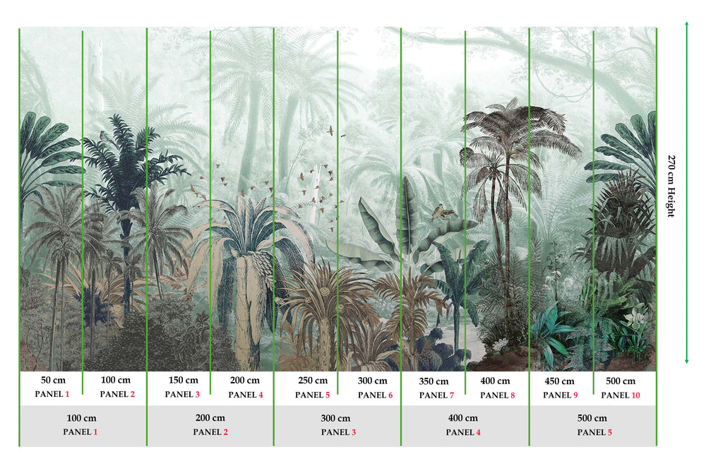 Light Soft Celadon Tropical Jungle Mural M2917- Sample