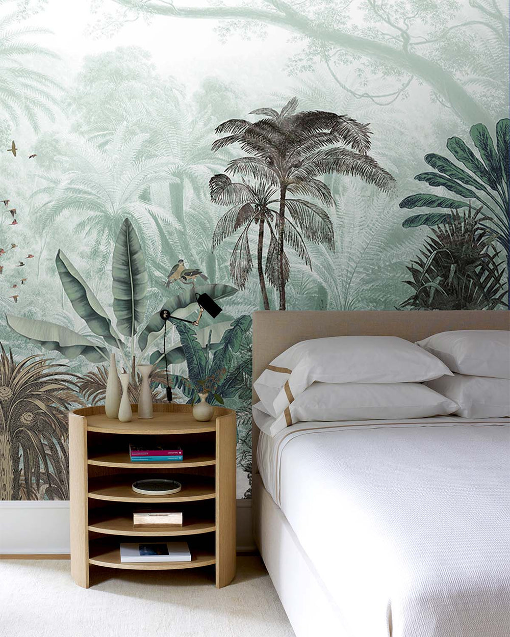 Light Soft Celadon Tropical Jungle Mural M2917- Sample
