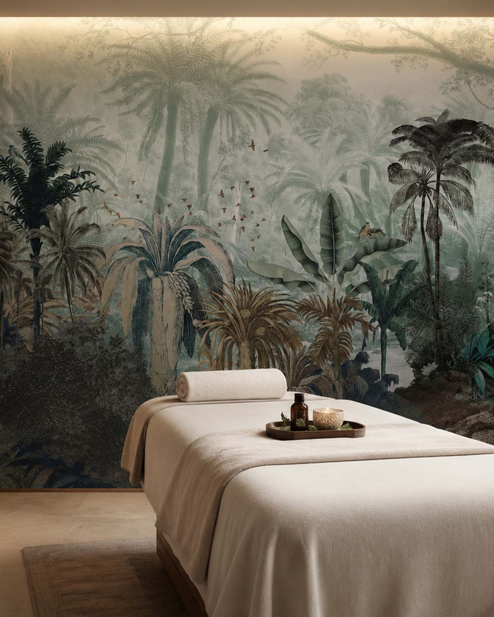 Light Soft Celadon Tropical Jungle Mural M2917- Sample