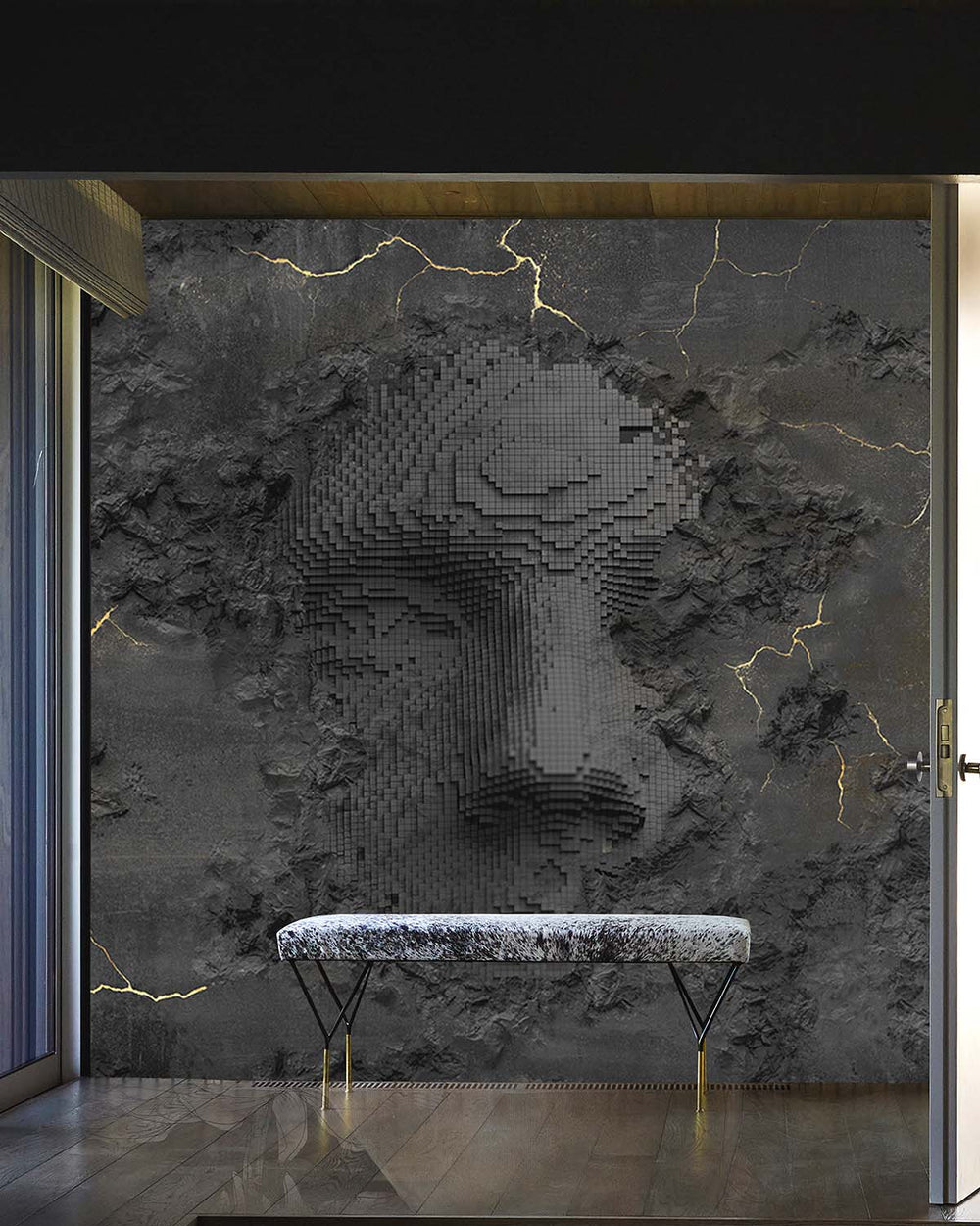 Shadowed Steel Beauty in the Broken Mural M2922- Sample