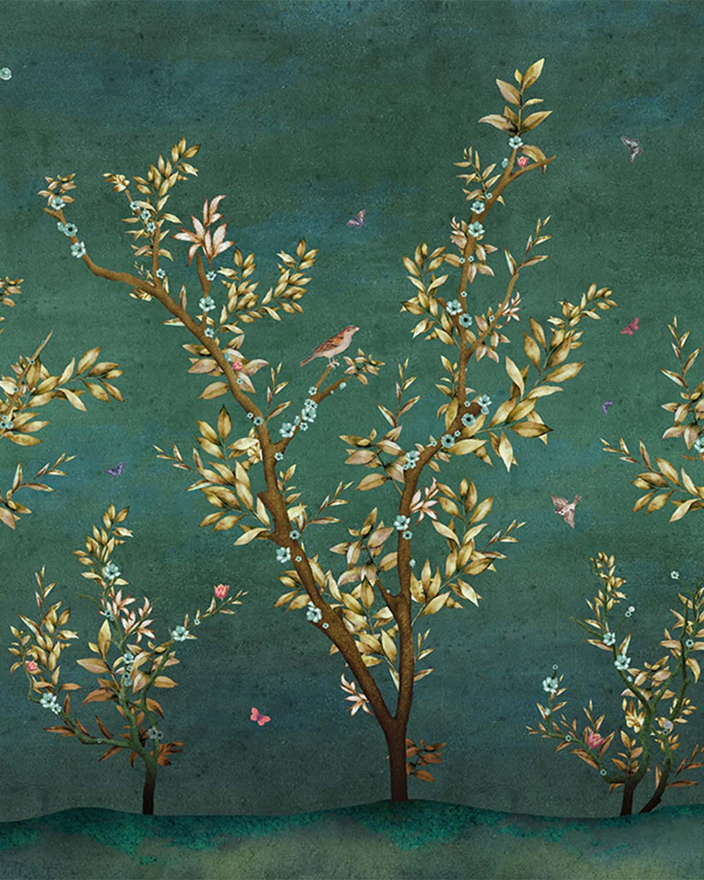 Earhart Emerald Floral Chinoiserie Mural M2924- Sample