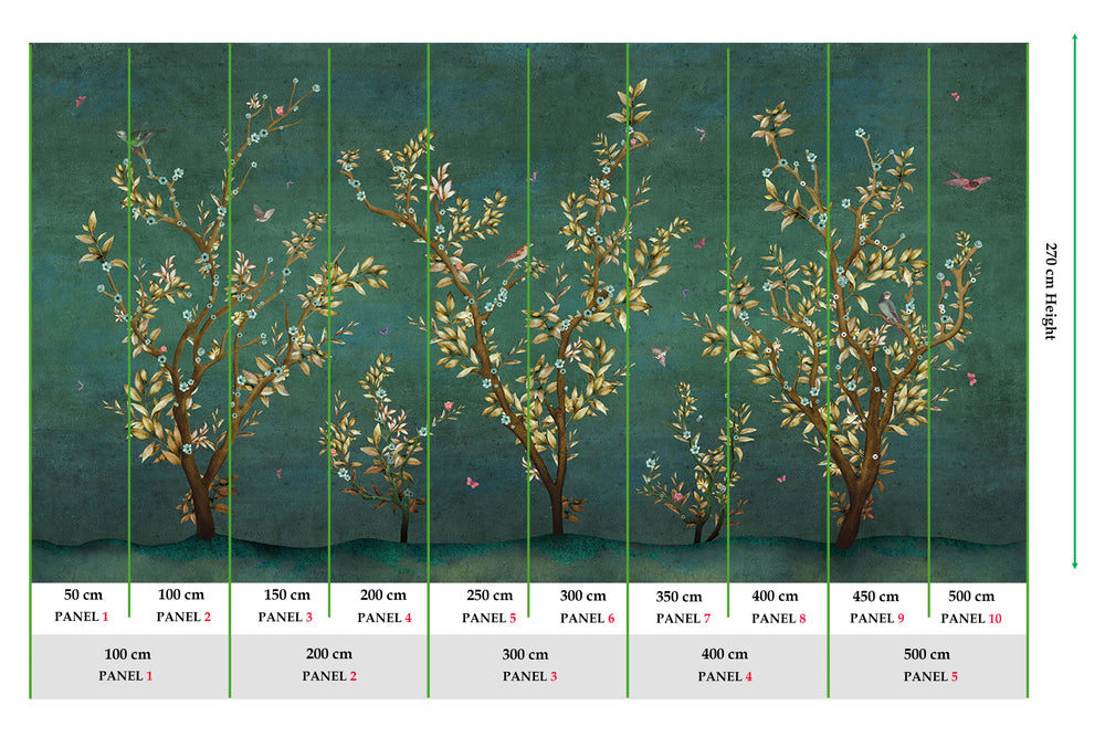 Earhart Emerald Floral Chinoiserie Mural M2924- Sample
