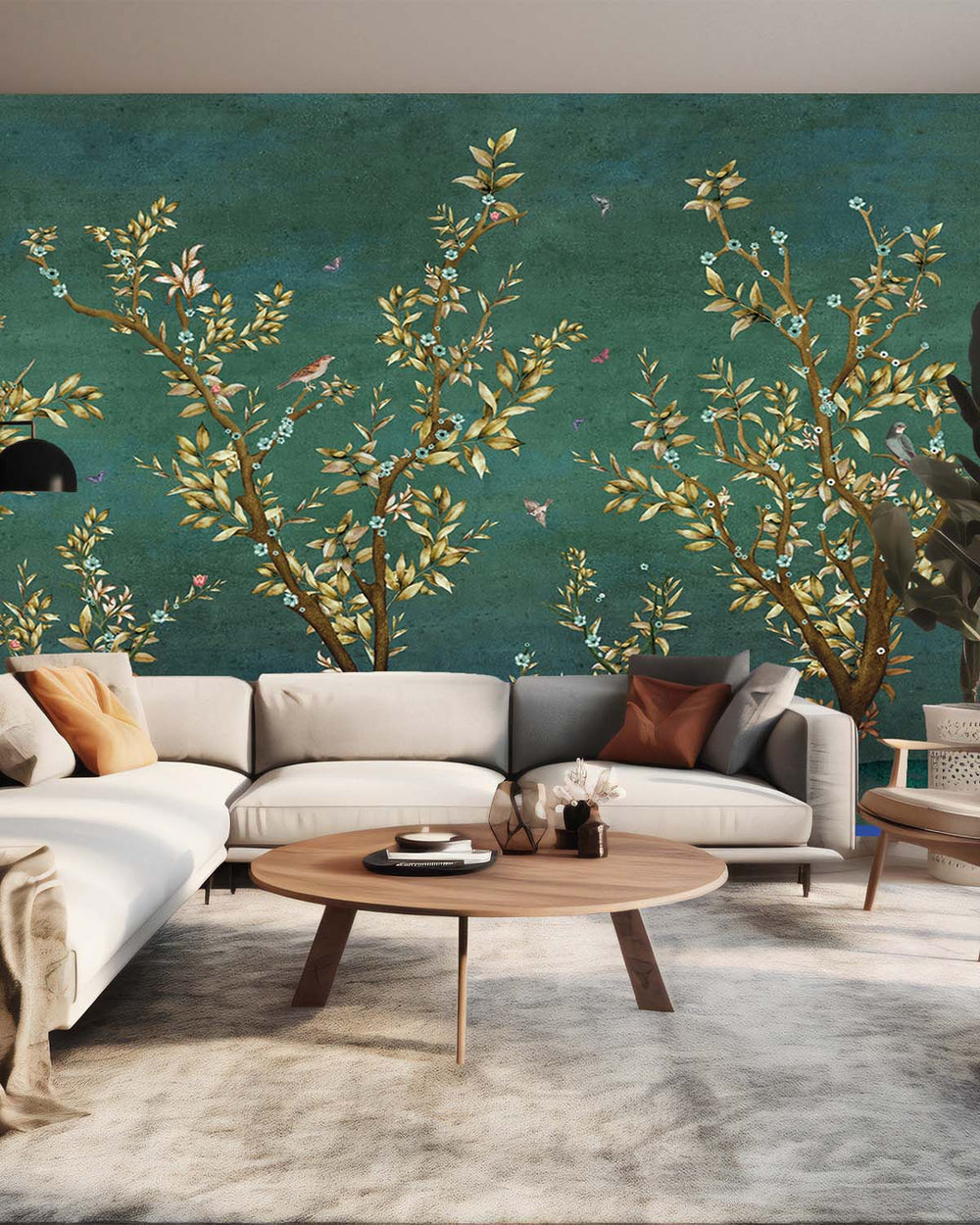 Earhart Emerald Floral Chinoiserie Mural M2924- Sample