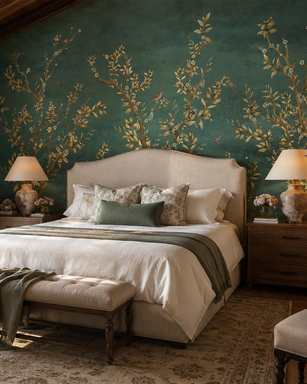Earhart Emerald Floral Chinoiserie Mural M2924
