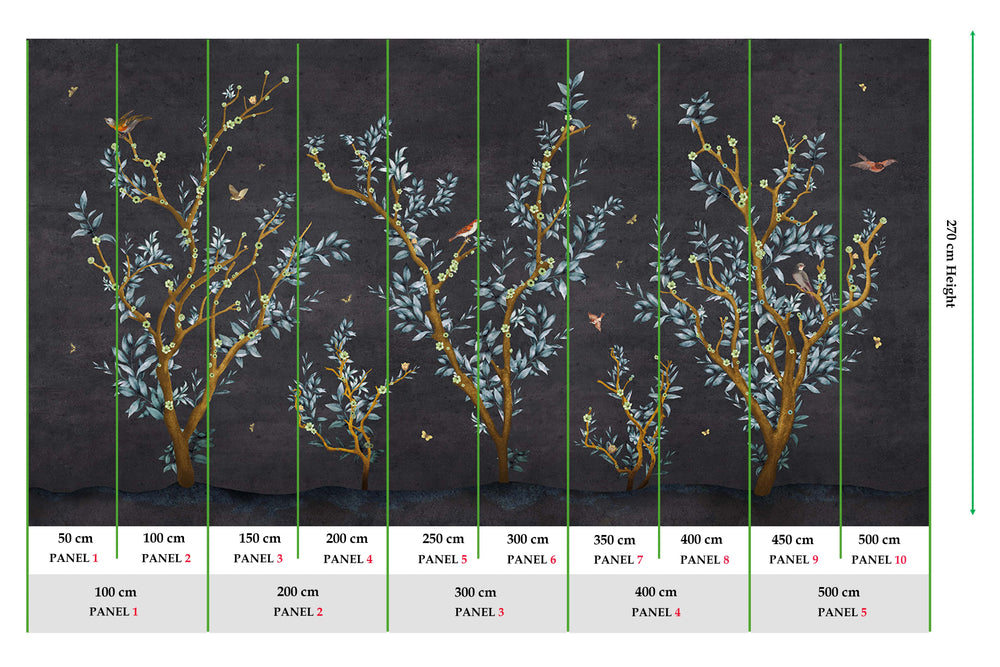 Black Tortoise Floral Chinoiserie Mural M2925- Sample