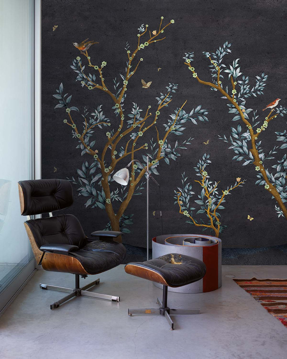 Black Tortoise Floral Chinoiserie Mural M2925