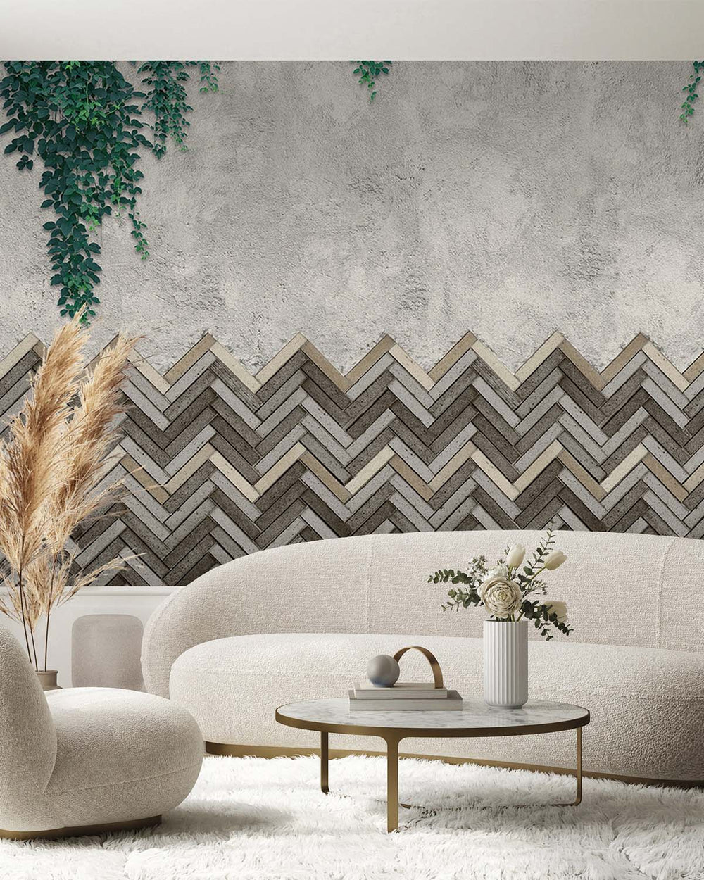Grey Pearl Chevron Bricks Mural M2926