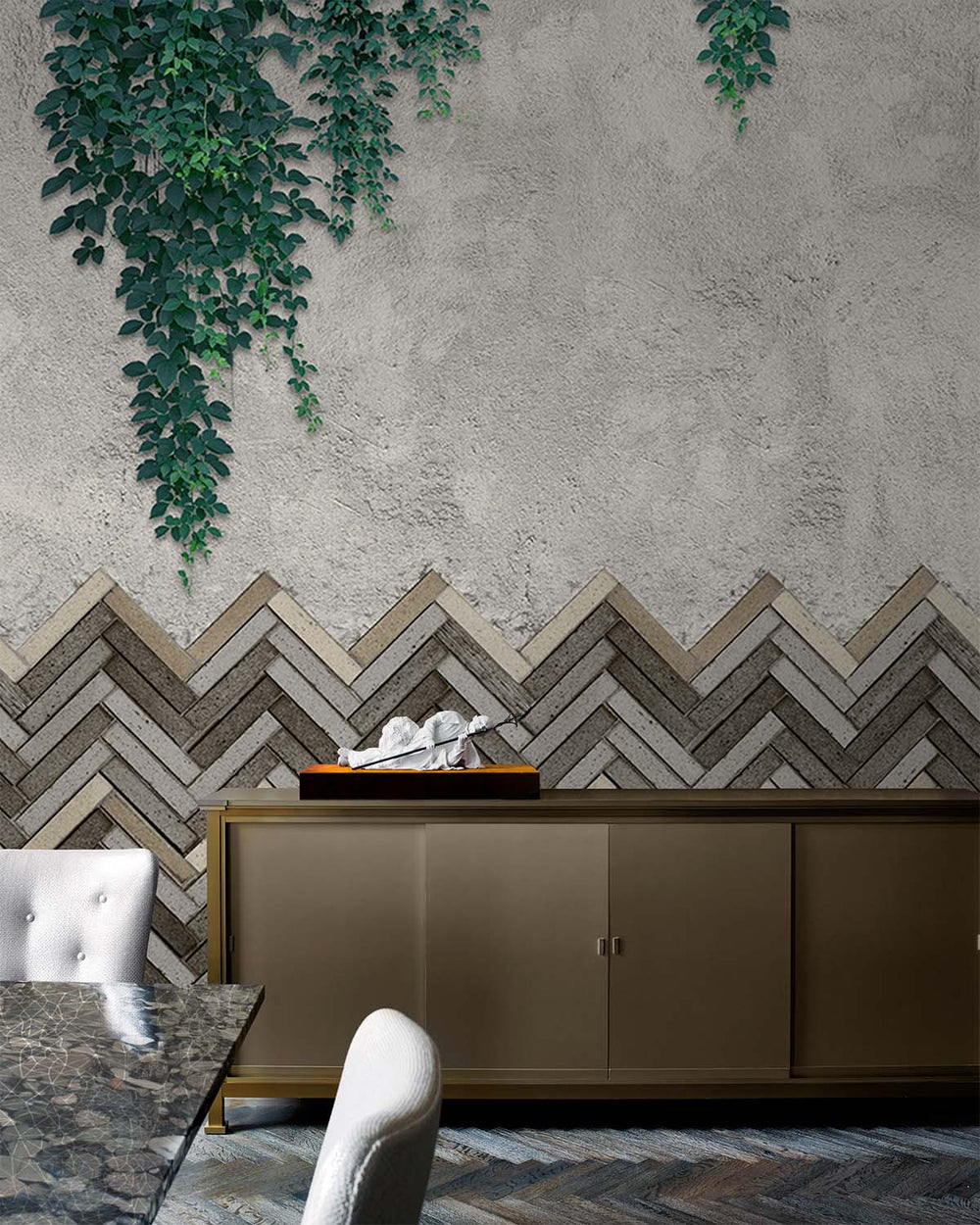 Grey Pearl Chevron Bricks Mural M2926