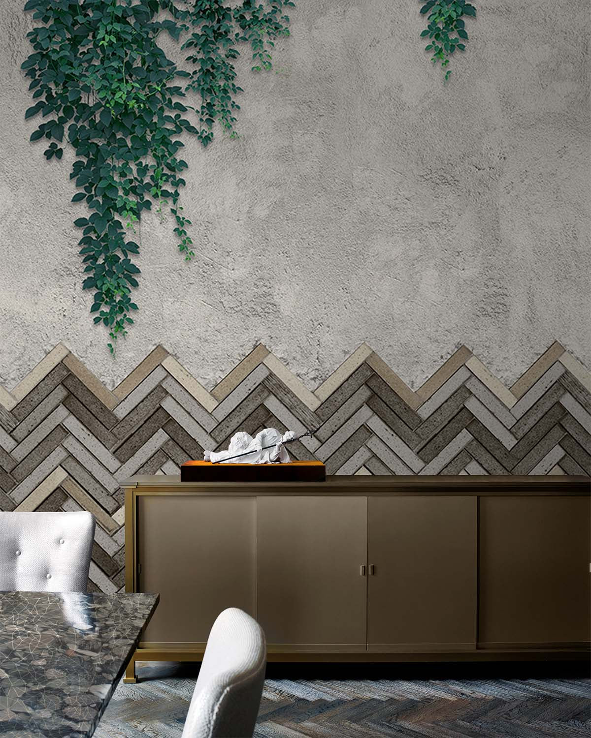 Grey Pearl Chevron Bricks Mural M2926