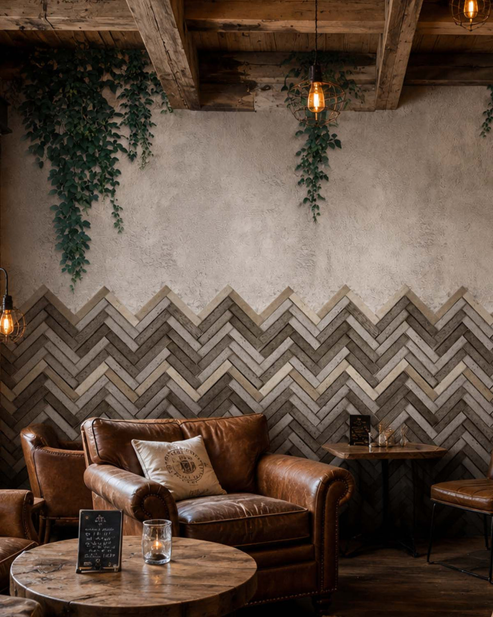 Grey Pearl Chevron Bricks Mural M2926- Sample