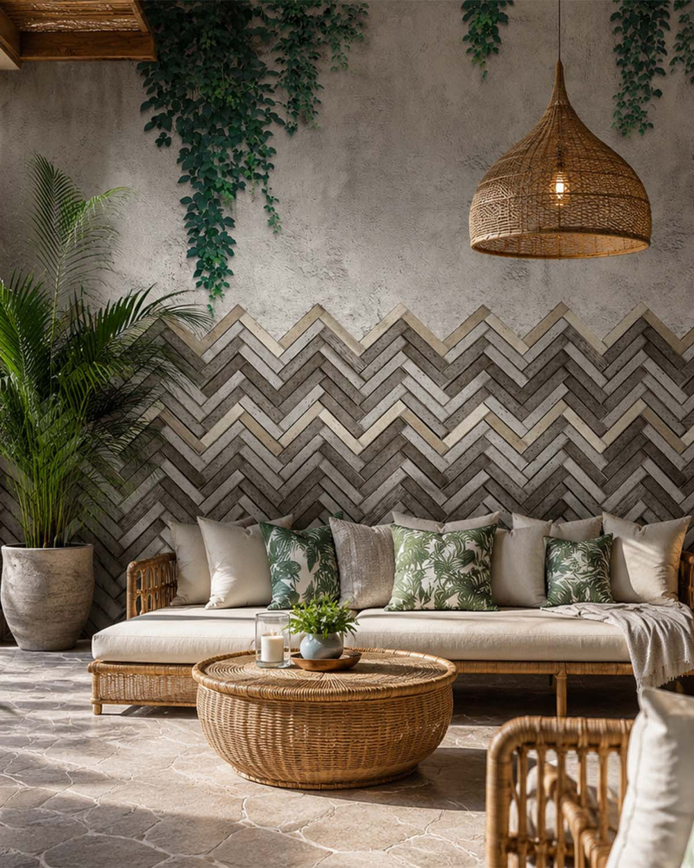 Grey Pearl Chevron Bricks Mural M2926- Sample