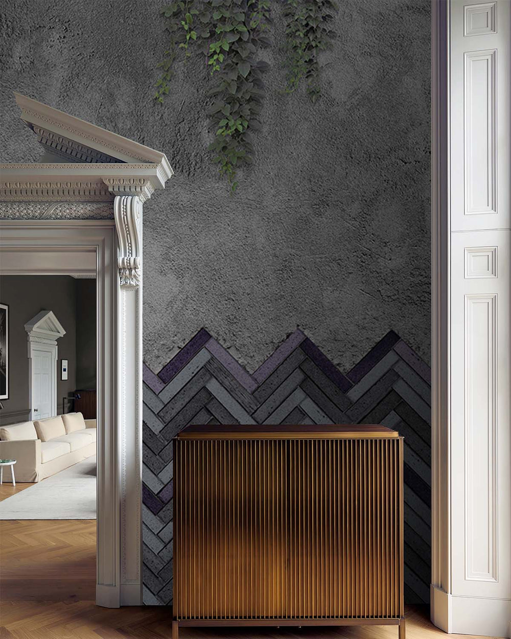 Davy's Grey Chevron Bricks Mural M2927
