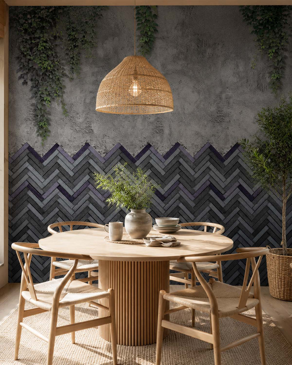 Davy's Grey Chevron Bricks Mural M2927