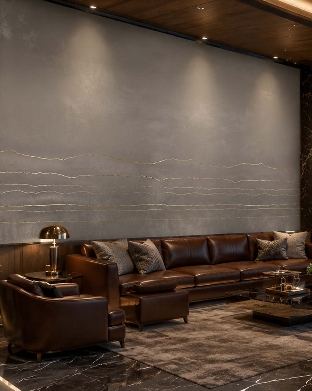 Warm Granite Mottled Stone and Stripes Mural M2929