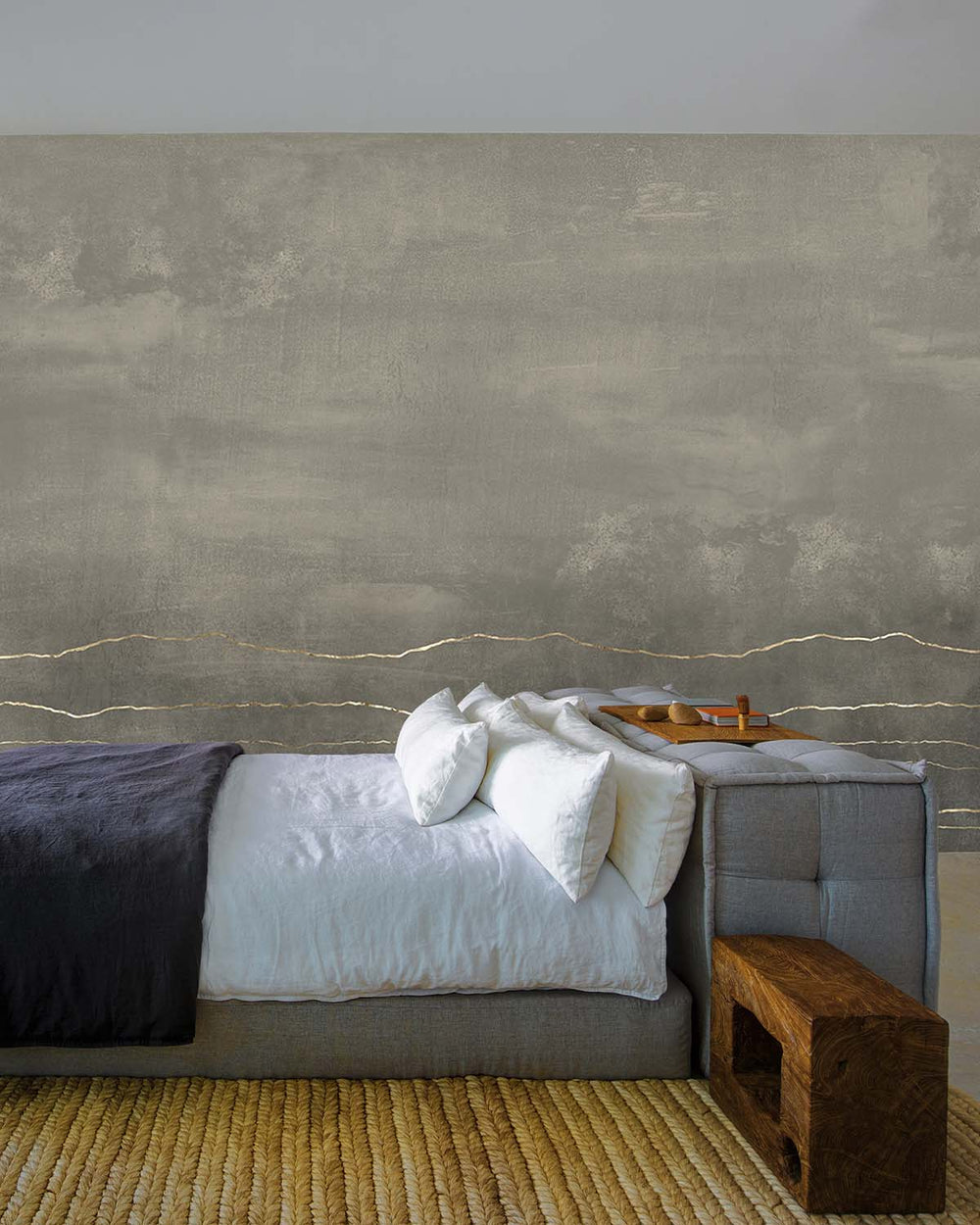 Grey Porcelain Mottled Stone and Stripes Mural M2930- Sample