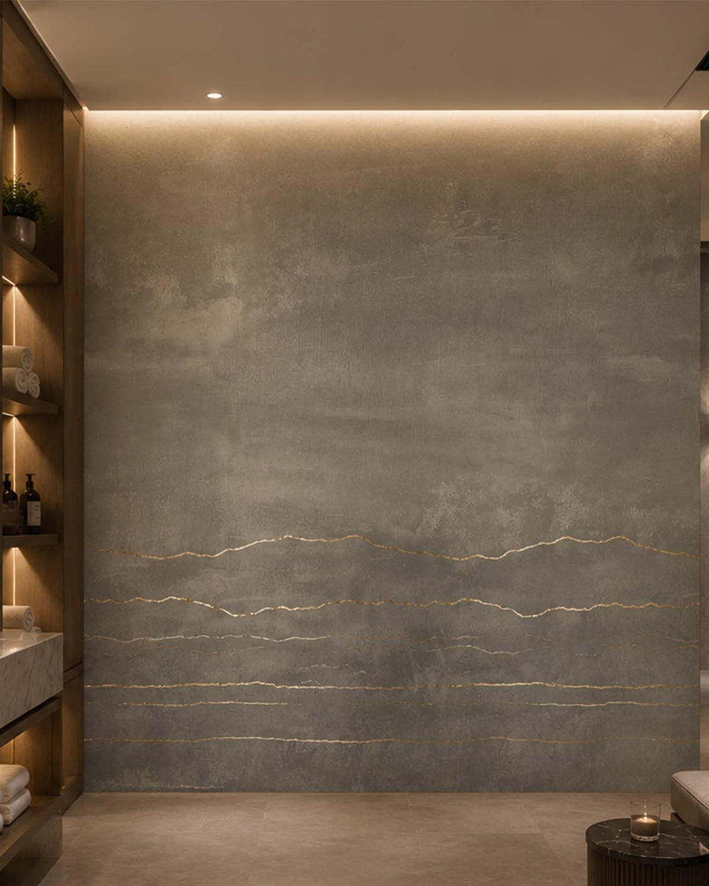Grey Porcelain Mottled Stone and Stripes Mural M2930- Sample