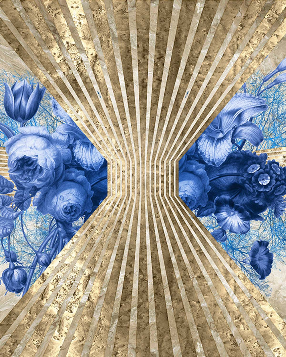 Blue Sail Floral Art Deco Mural M2931