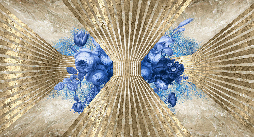 Blue Sail Floral Art Deco Mural M2931