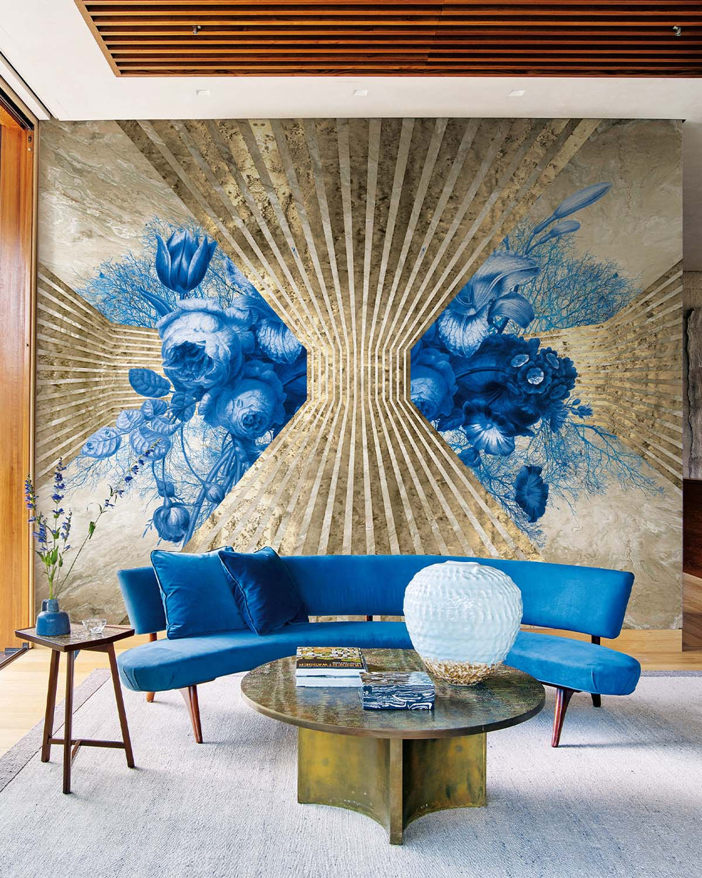 Blue Sail Floral Art Deco Mural M2931