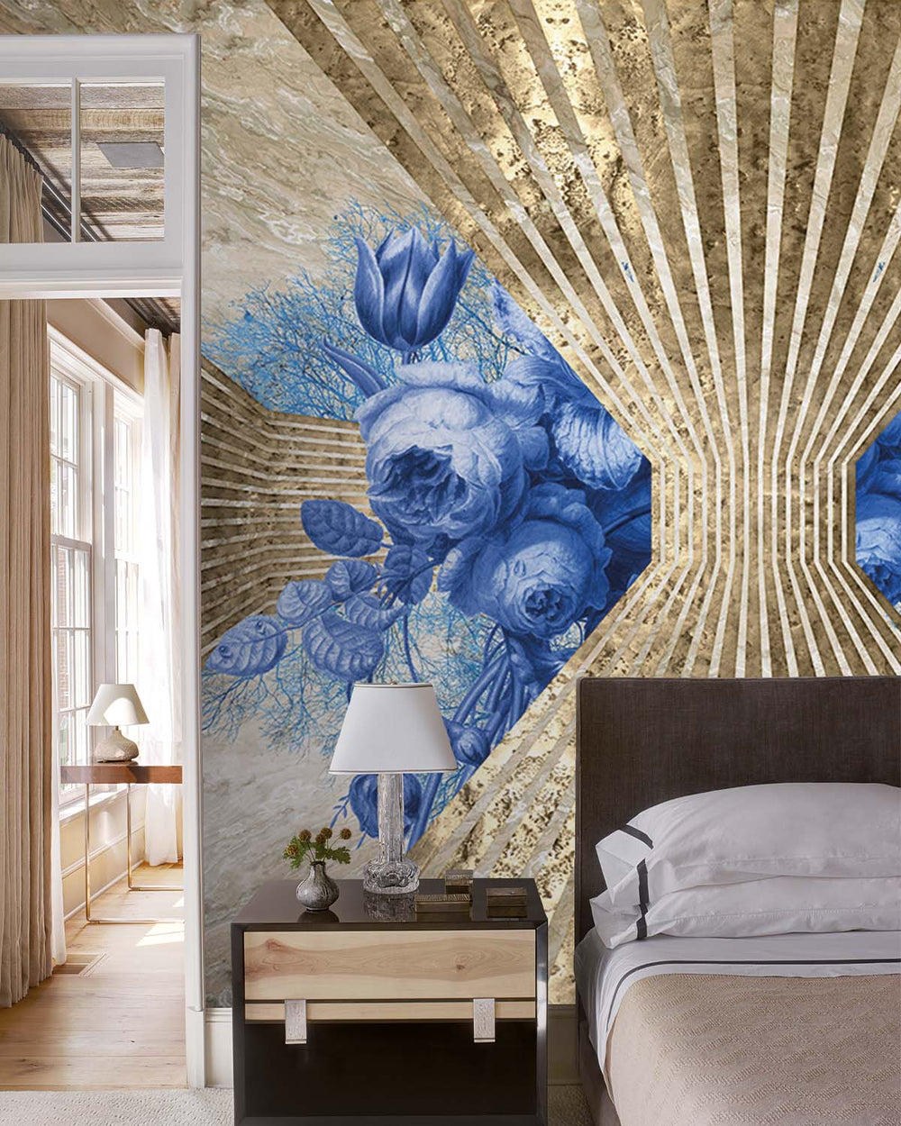 Blue Sail Floral Art Deco Mural M2931- Sample