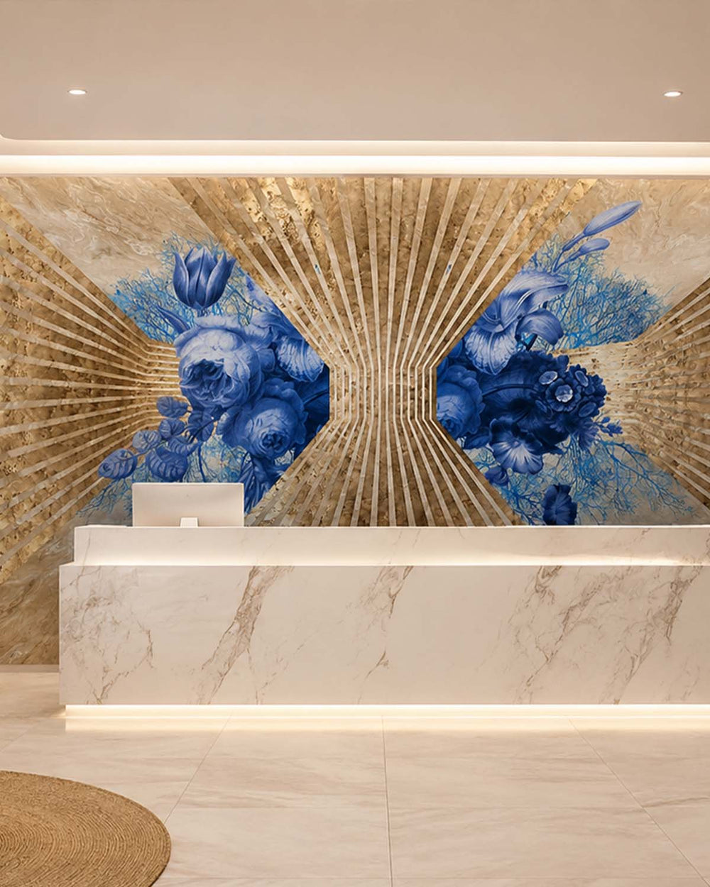 Blue Sail Floral Art Deco Mural M2931