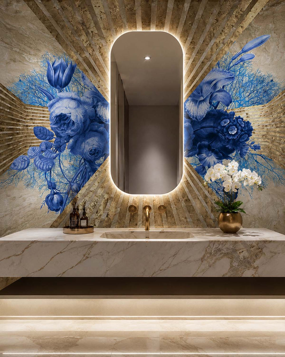 Blue Sail Floral Art Deco Mural M2931- Sample