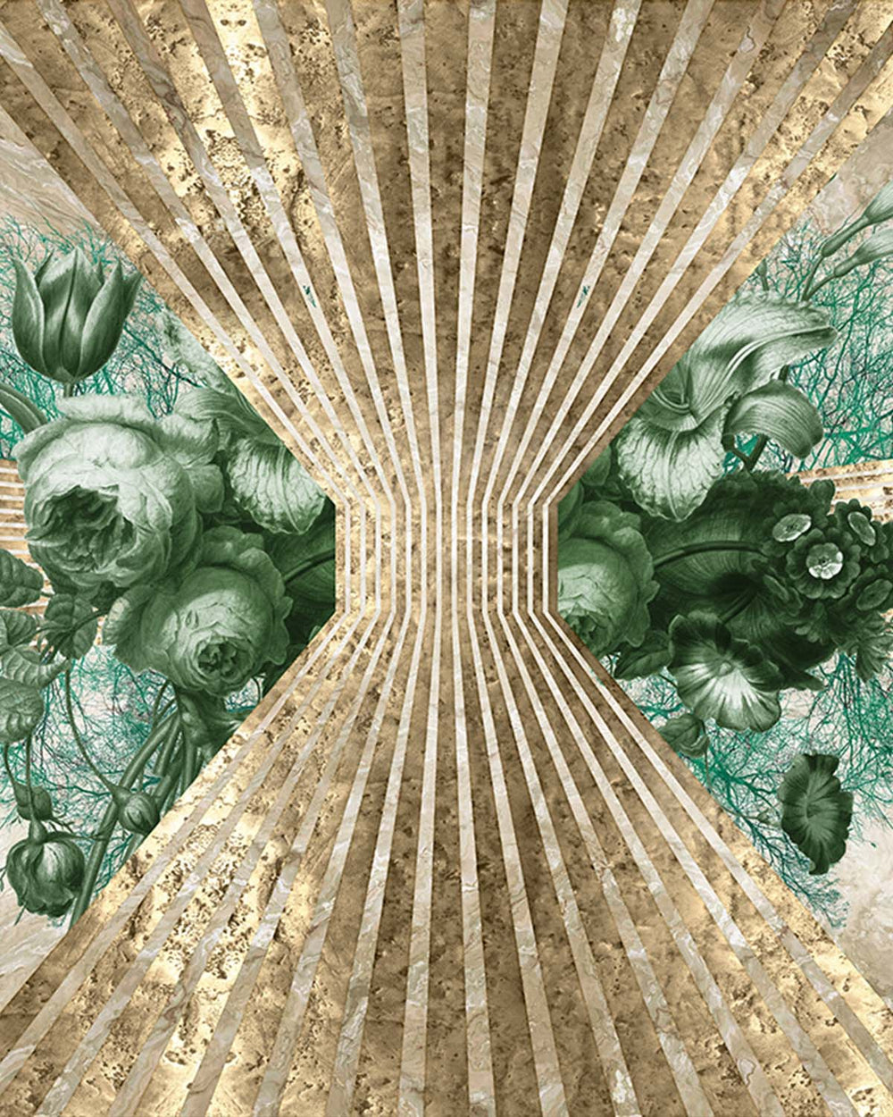 Myrtle Green Floral Art Deco Mural M2932- Sample