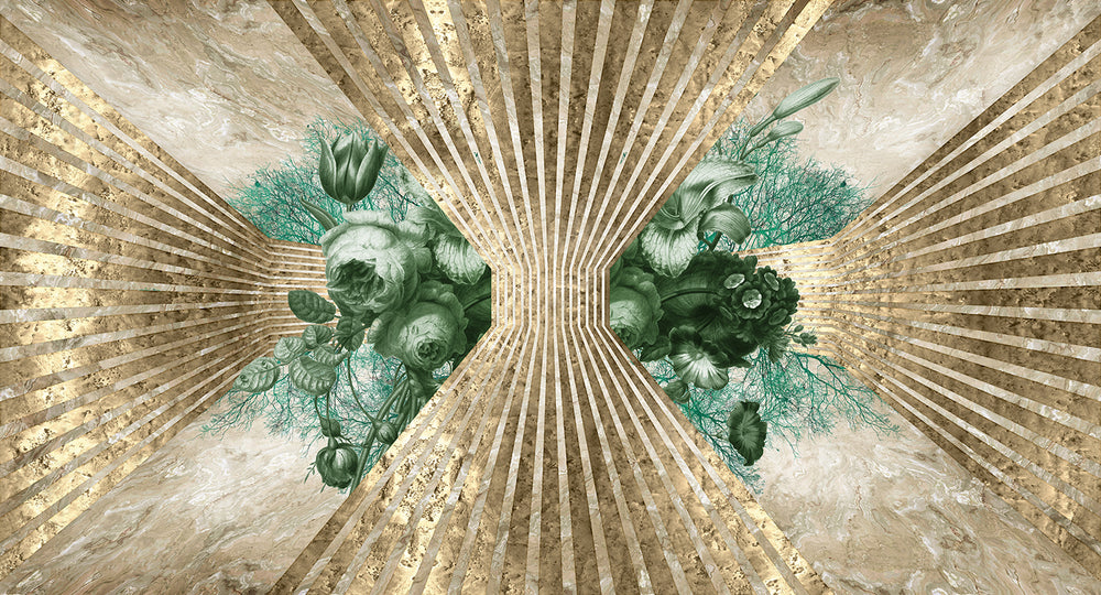 Myrtle Green Floral Art Deco Mural M2932- Sample
