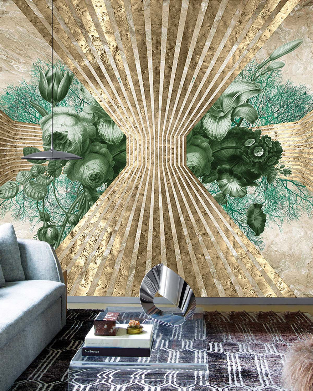 Myrtle Green Floral Art Deco Mural M2932- Sample