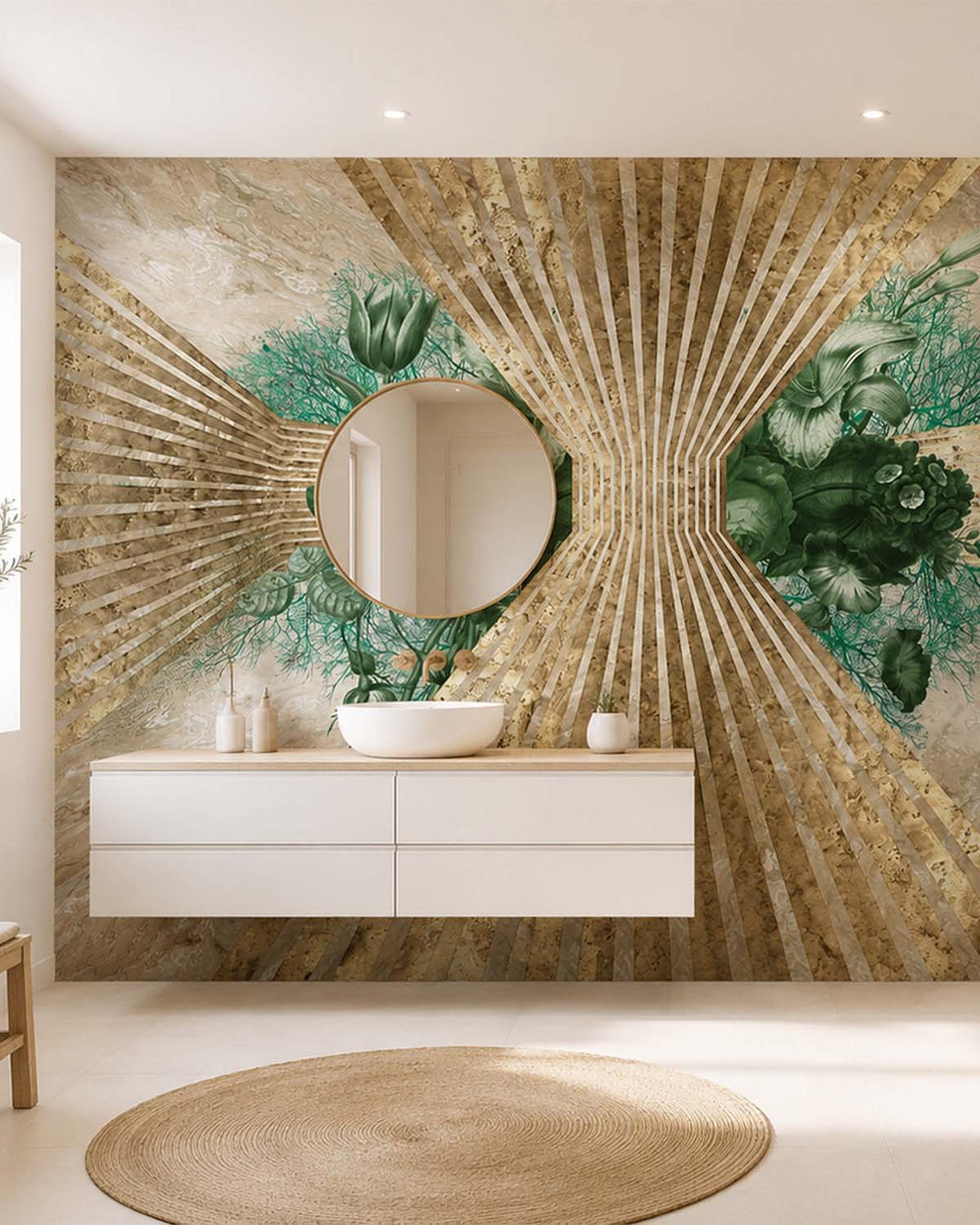 Myrtle Green Floral Art Deco Mural M2932- Sample