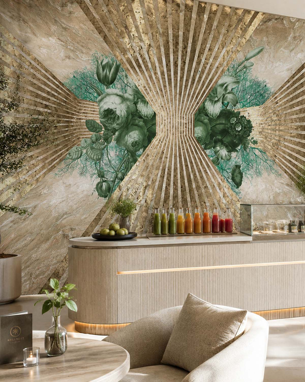 Myrtle Green Floral Art Deco Mural M2932- Sample