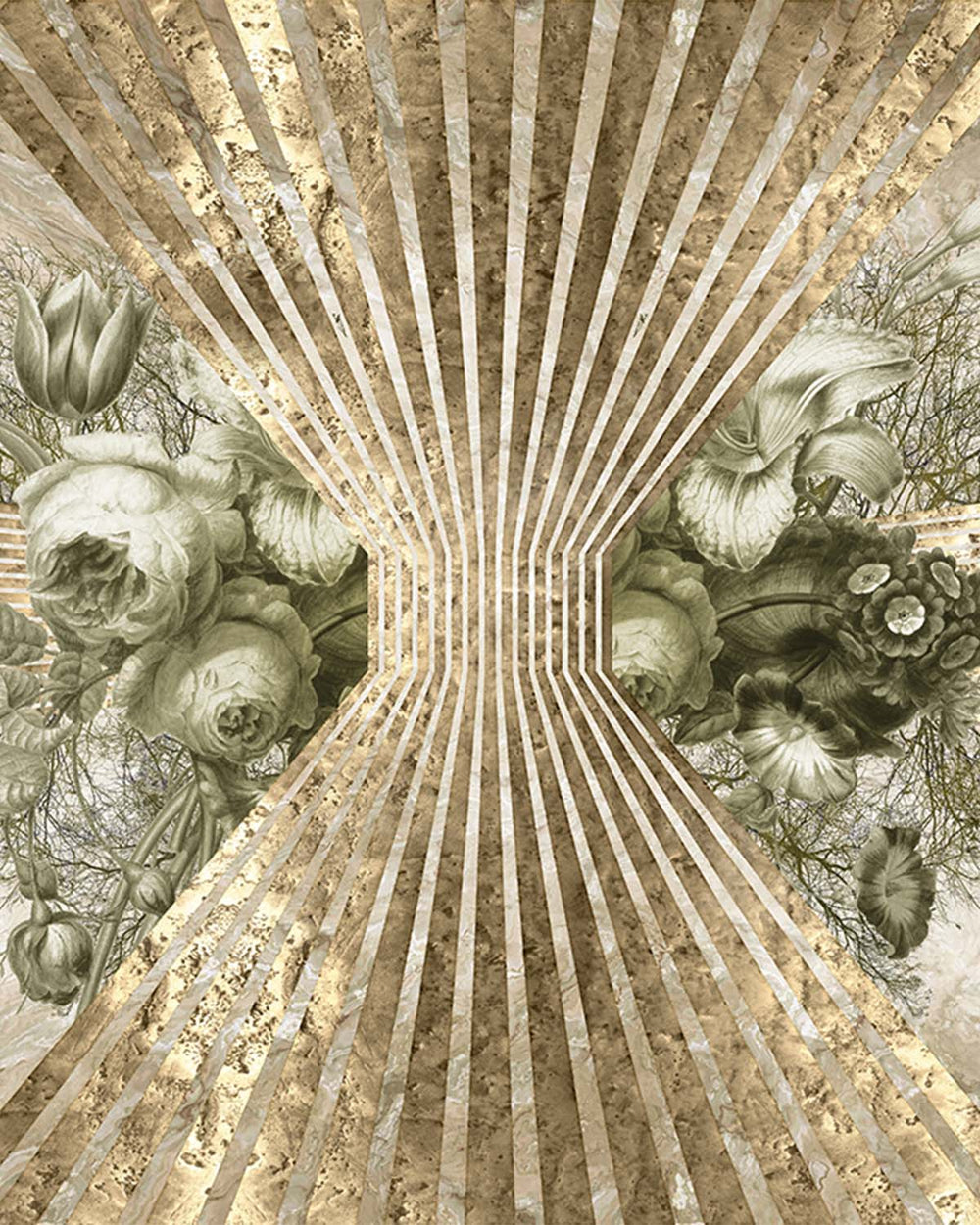 Maze Brown Floral Art Deco Mural M2933- Sample