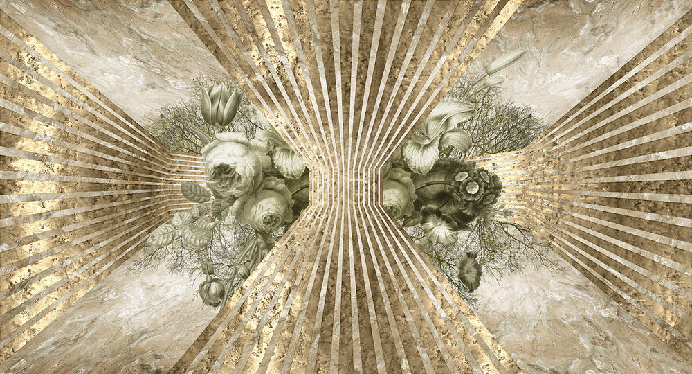 Maze Brown Floral Art Deco Mural M2933- Sample