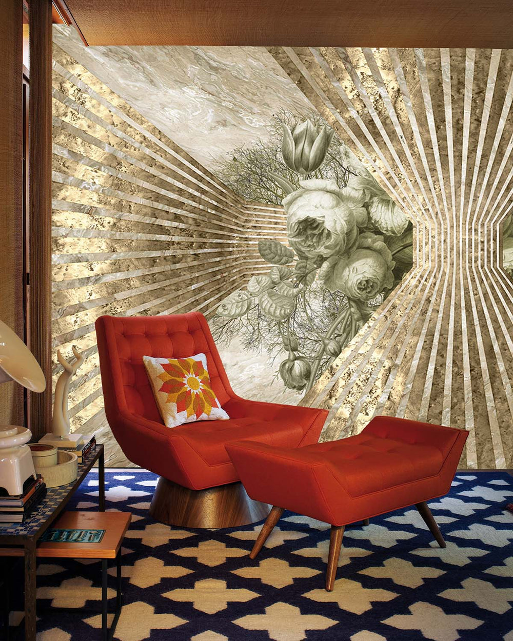 Maze Brown Floral Art Deco Mural M2933