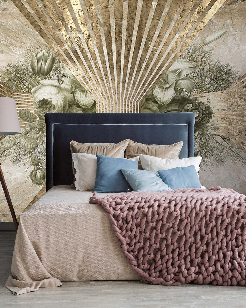 Maze Brown Floral Art Deco Mural M2933