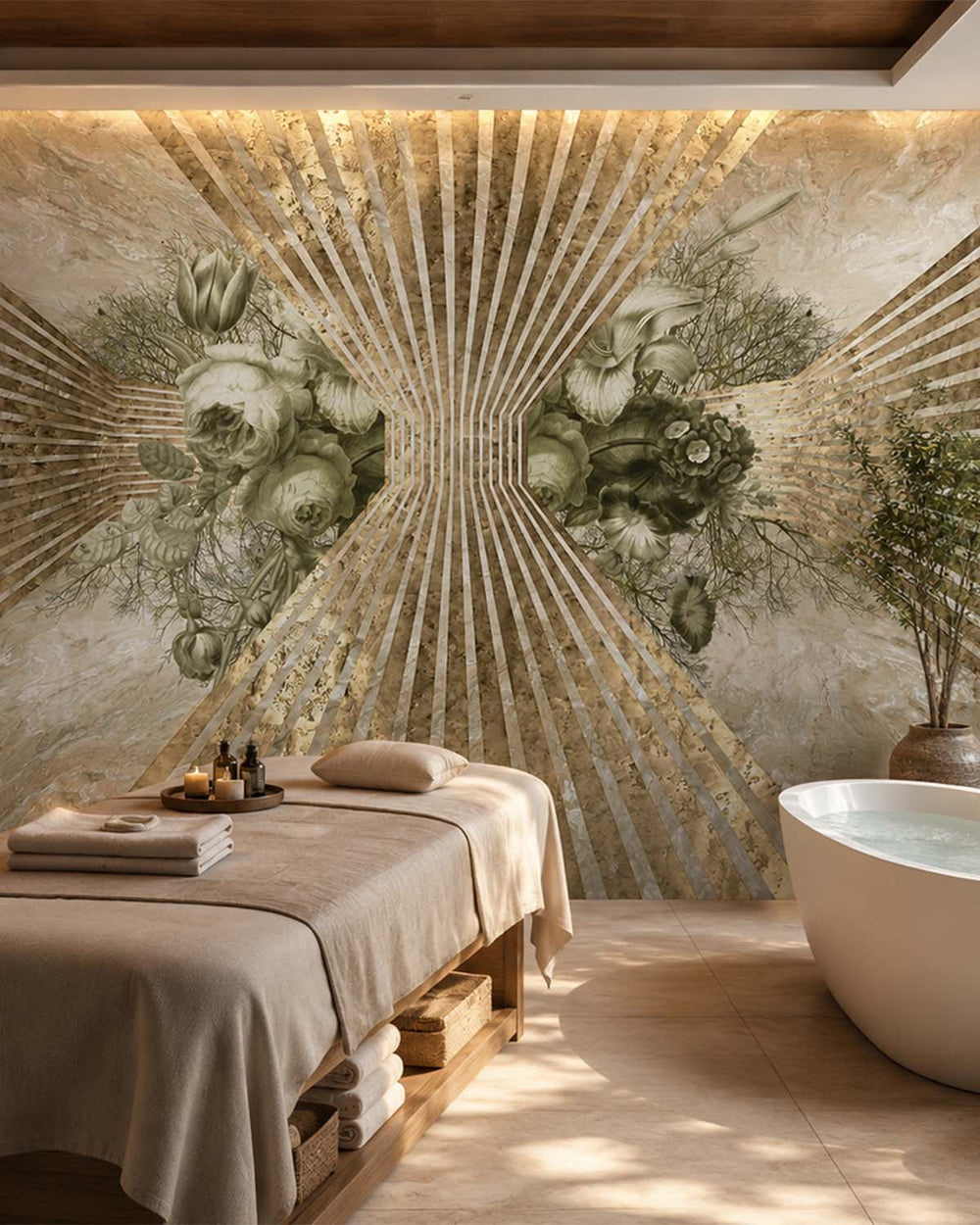 Maze Brown Floral Art Deco Mural M2933