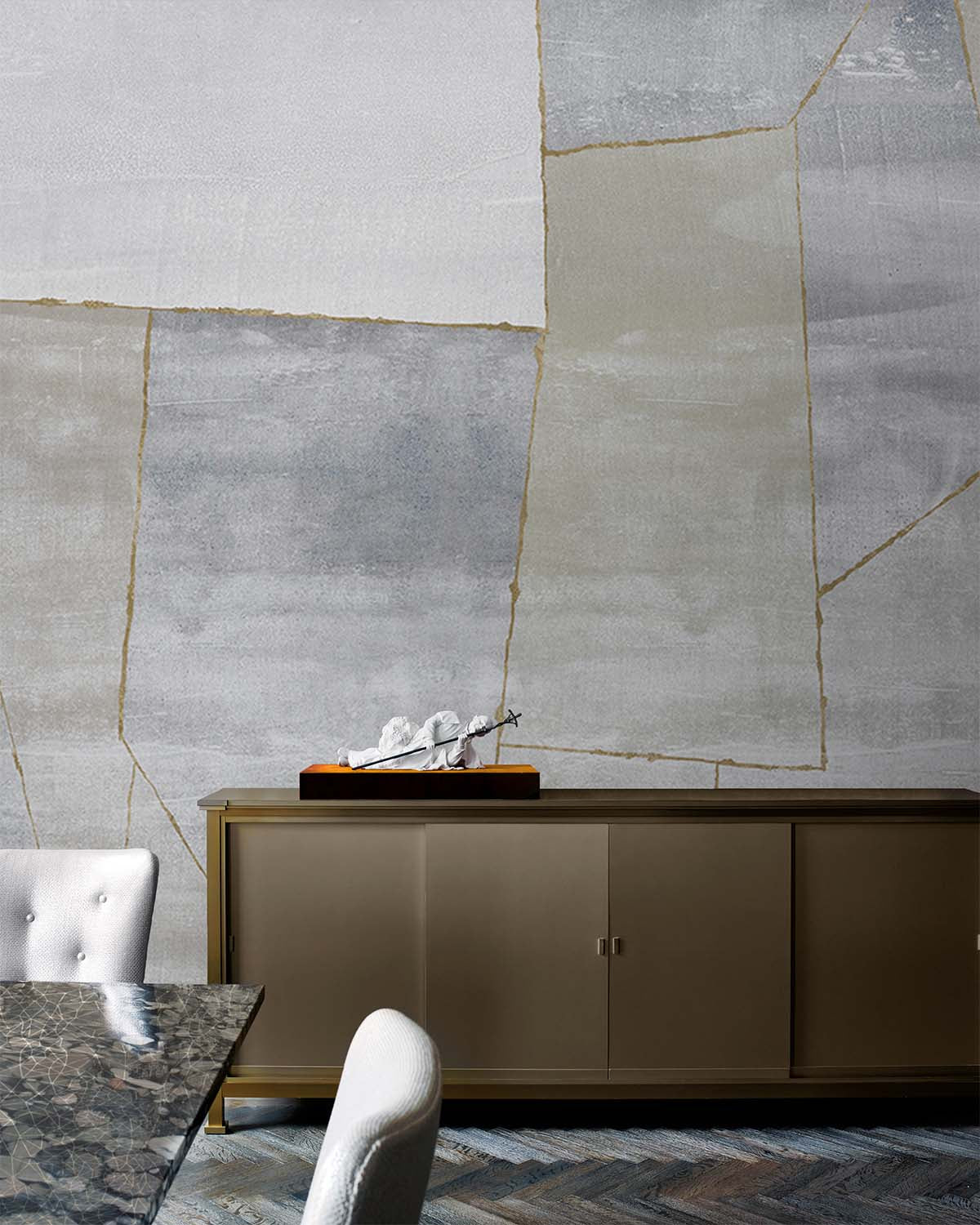Harbour Fog Grisaille Geometric Abstraction Mural M2937