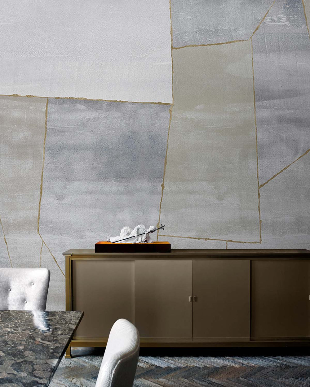 Harbour Fog Grisaille Geometric Abstraction Mural M2937- Sample