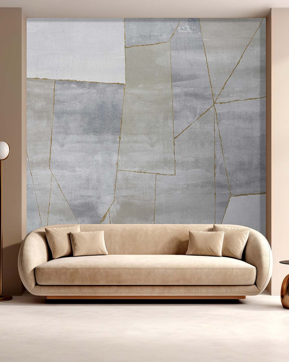 Harbour Fog Grisaille Geometric Abstraction Mural M2937
