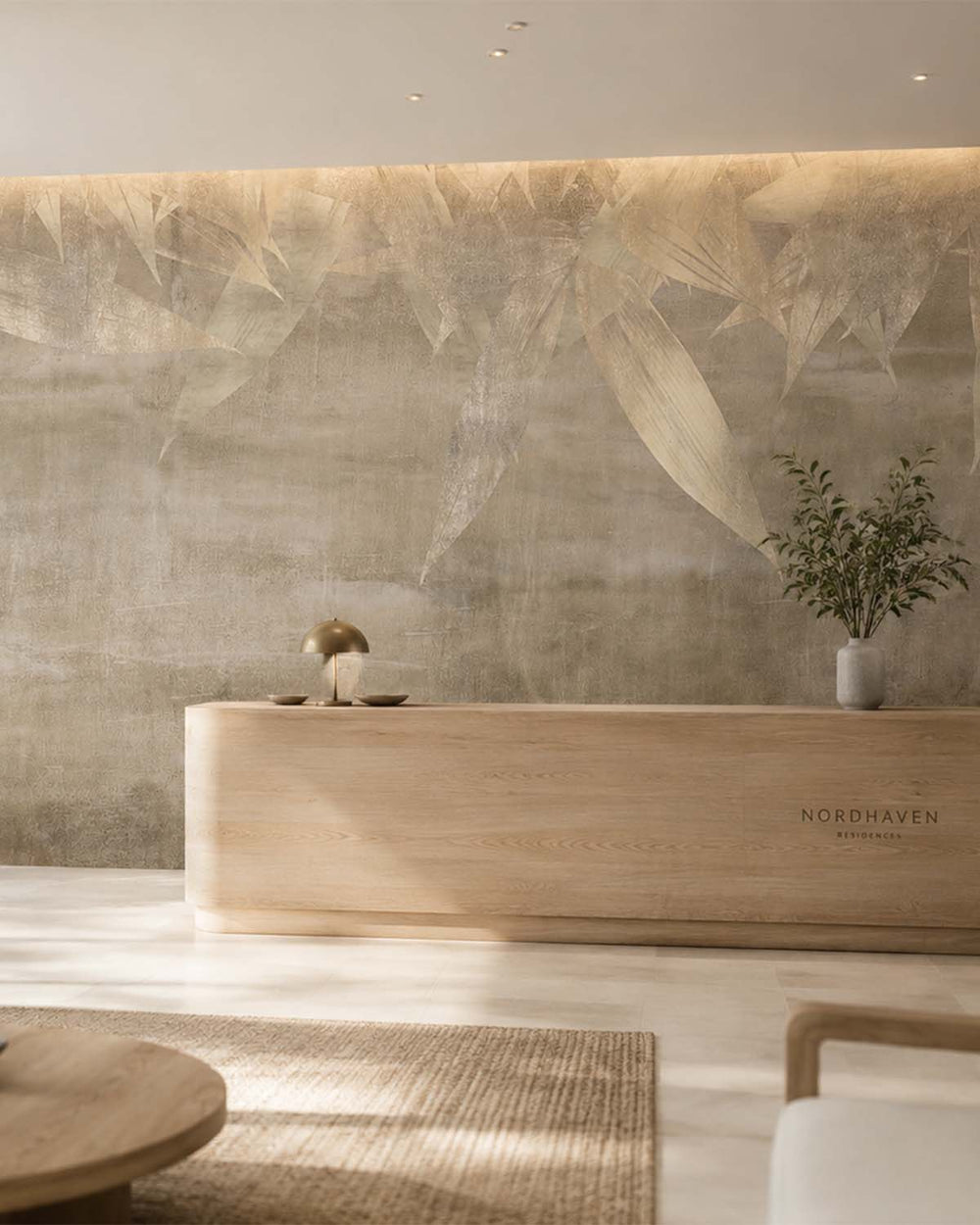 Pale Oyster Canopy of Bamboo Leaves Mural M2943- Sample