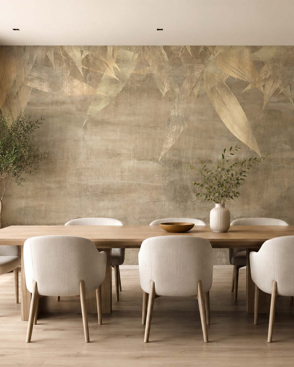Pale Oyster Canopy of Bamboo Leaves Mural M2943- Sample